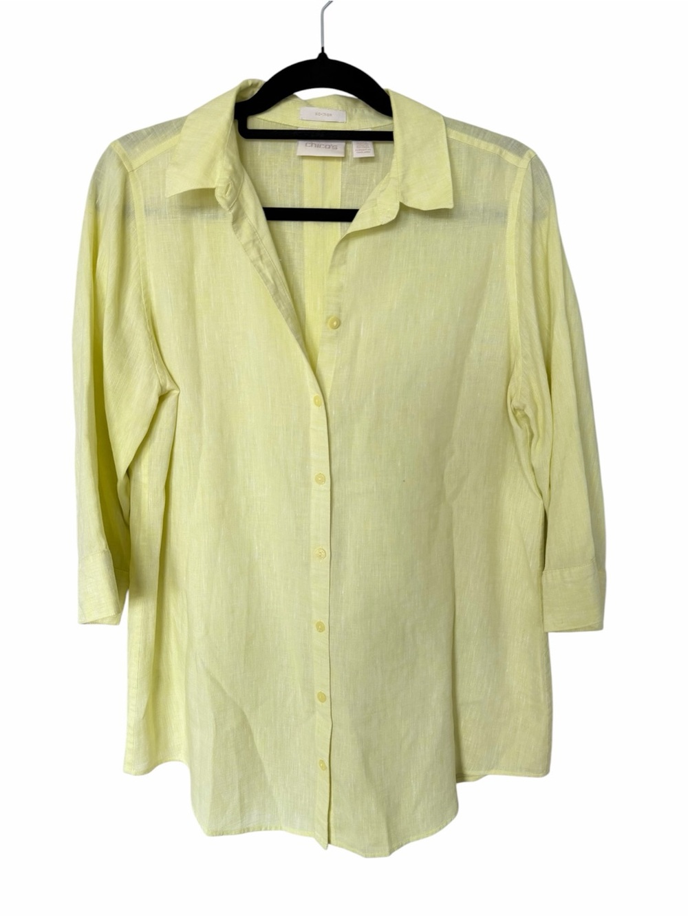 ✅ Chico's Pale Yellow Button-Down No iron 100% Linen Shirt size 0.5